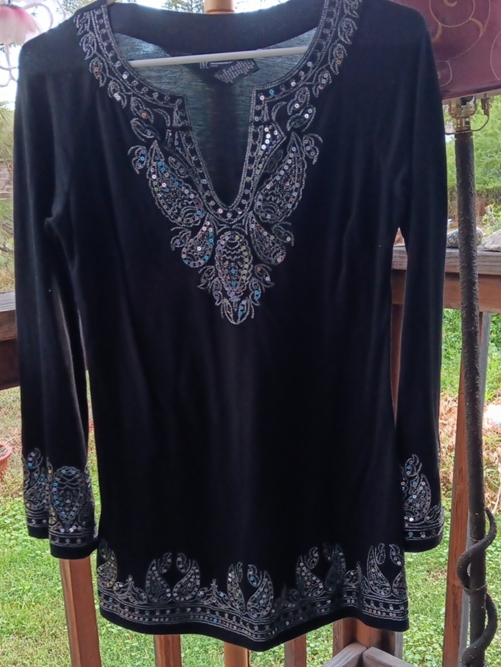 INC International Concepts Black Embellished V-Neck Tunic